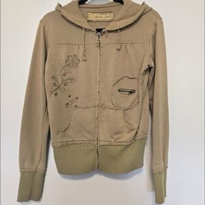 Anthropologie Tan Embroidered Hoodie Jacket